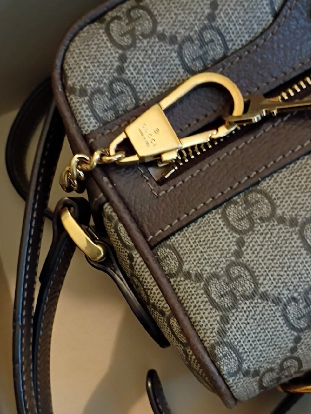 Gucci Beige/Brown Monogram Crossbody with Green-Red Web - Picture 10 of 11